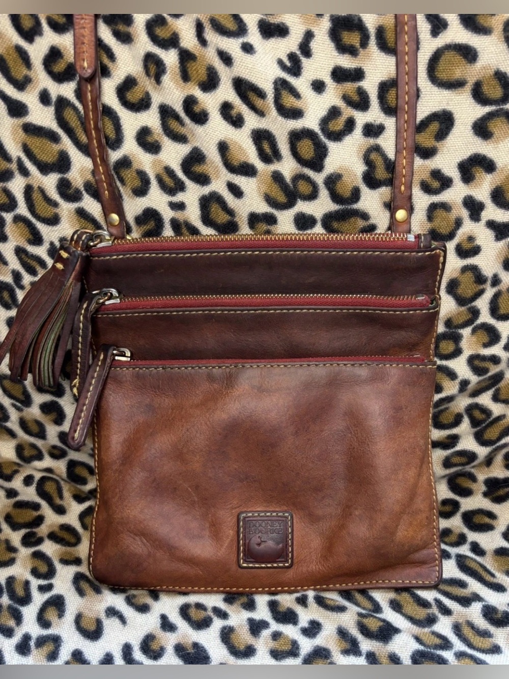Dooney & Bourke Tassel Florentine Leather Triple Zip Slim Crossbody 🤎